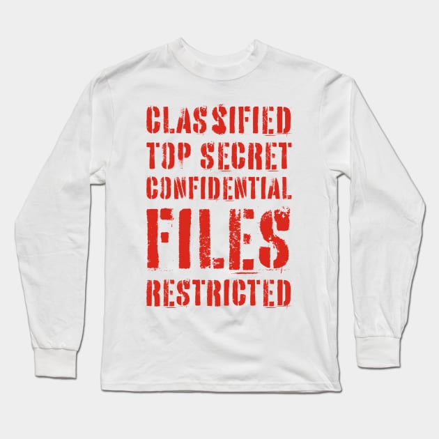 Classified Files Typography Stack (Red) Long Sleeve T-Shirt by John Uttley